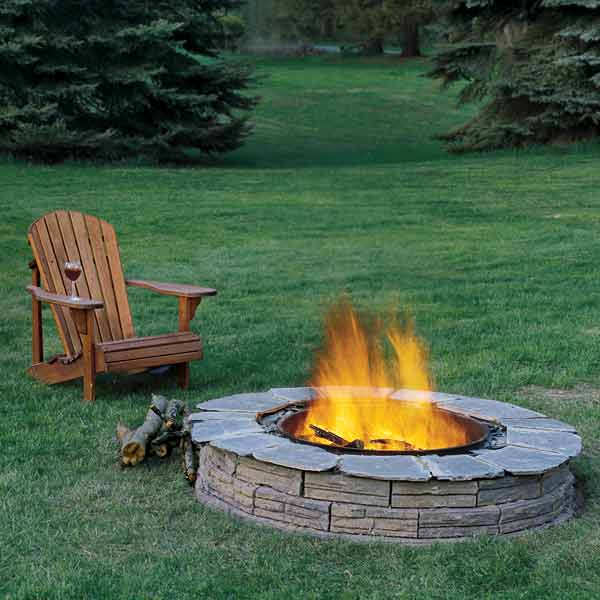 fire pit in backyard with chair