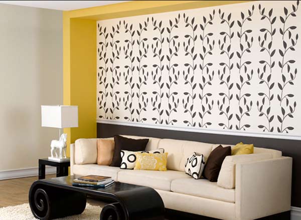 paint stencil for wallpaper effect in living room
