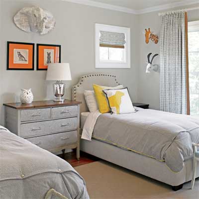 the guest bedroom in this remodeled, light-filled colonial home