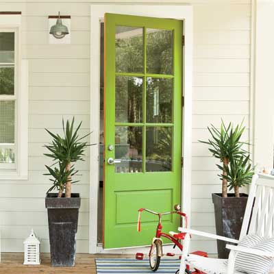 green front door personalized with paint