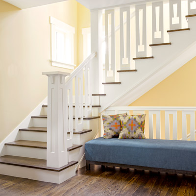 1918 craftsman bungalow after remodel relocated staircase with Craftsman-inspired balusters