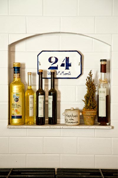 tiled niche in open kitchen in cottage whole house remodel 