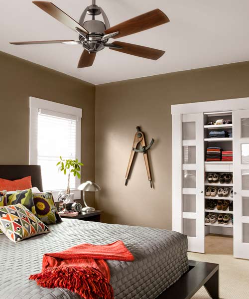 master bedroom of remodeled Craftsman with closet