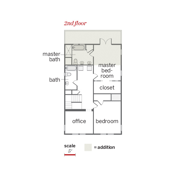 Second floor plan of remodeled Craftsman with addition