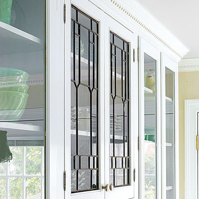 leaded glass in custom cabinets