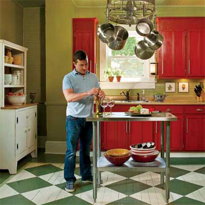 painted floor Shaker-style cabinets cottage-style kitchen