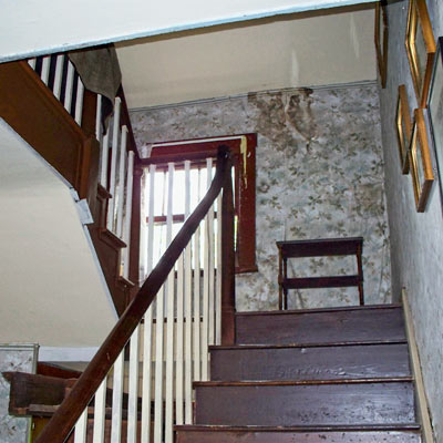 staircase off center hall in save this old house lexington, missouri greek revival 