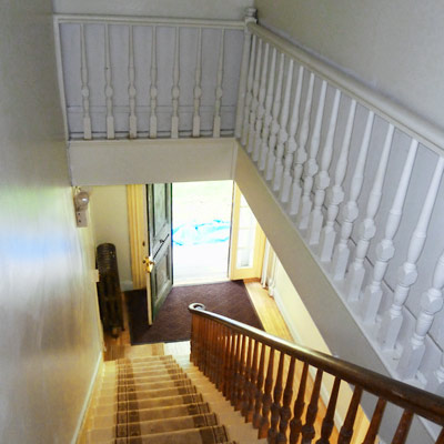 save this old house april 2012 calais, maine, original staircase with eastern-white-pine treads, walnut balustrades