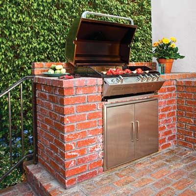 built-in grill with brick surround 