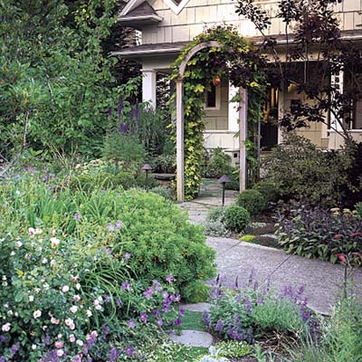 Seattle front yard with cedar arbor