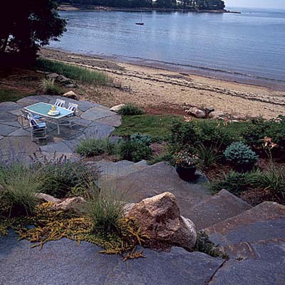 stone patio and stairs on inlet in Massachusetts