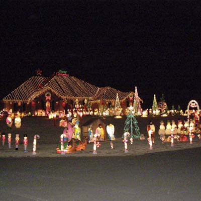 Home lighted for the holidays with over 30,000 lights and 400 lawn figures
