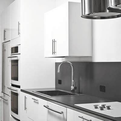 completed kitchen with high-gloss surfaces