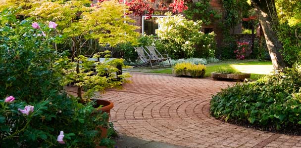 yard with brick walkway