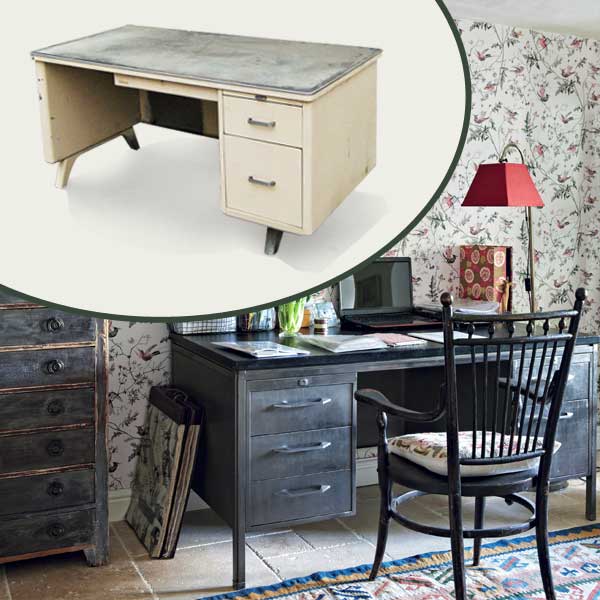 Mid-Century Steel Desk as part of the this old house get this look Quirky Cottage-Style Home Office gallery