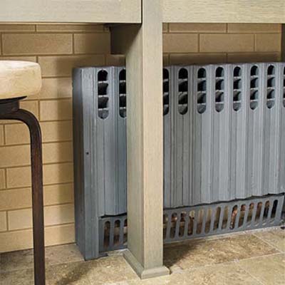 cast-iron radiator in a bathroom remodel