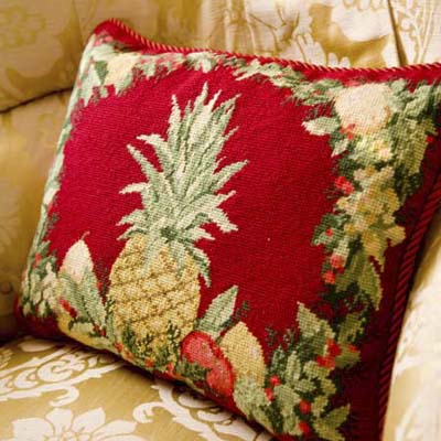 pineapple motif throw pillows used for Christmas at the Lincoln Room in the Blair House in Washington, DC