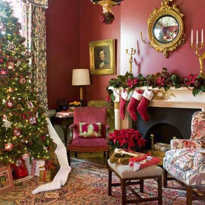 overall view of Christmas decorations at the Truman Room in the Blair House in Washington, DC