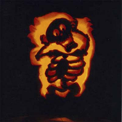 skeleton carved pumpkin