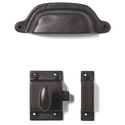 soft iron and oil-rubbed bronze pulls and latches