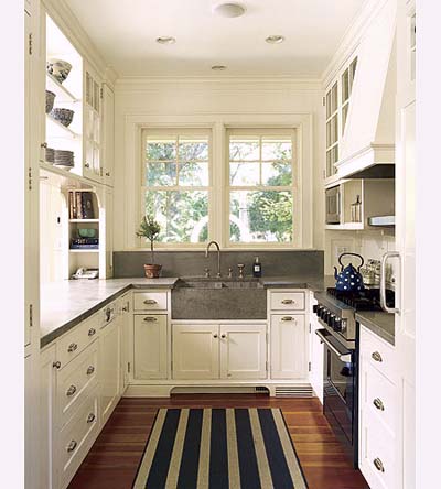 gallery kitchen in new Shingle-style house