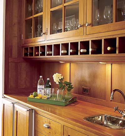 built-in wet bar in new Shingle-style house