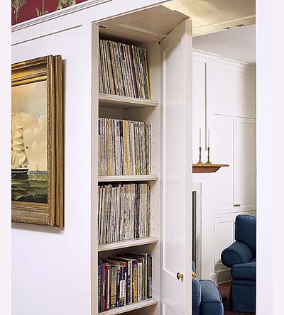 built-in bookcases in new Shingle-style house