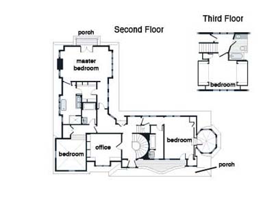 second- and third-floor plans for new Shingle-style house