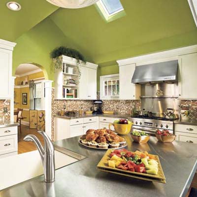 vaulted ceilings and pantry window in a newly remodeled kitchen