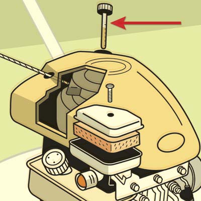 illustration of lawnmower, highlighting the oil cap and dipstick