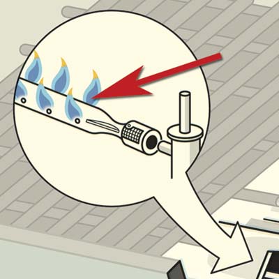illustration of grill parts highlighting the flame