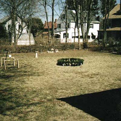 before photo of a back yard in Newburyport, MA with very dry grass
