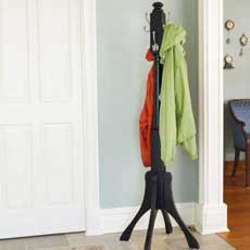 a finished coat rack in a hallway