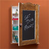 finished message center cabinet with the words get dog food written in chalk on outside