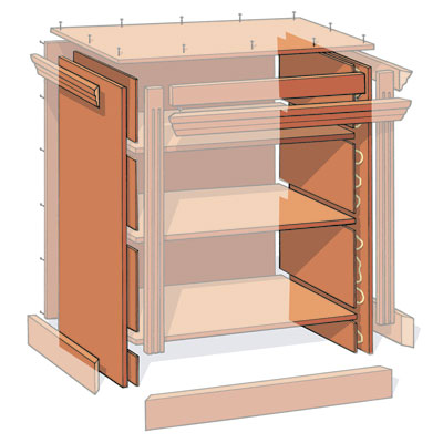 illustration detailing how to build the sides when building a small bookcase