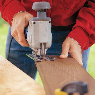cutting a board at an angle with a jigsaw