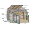 completed trash shed with door open showing 32-gallon recycling bin