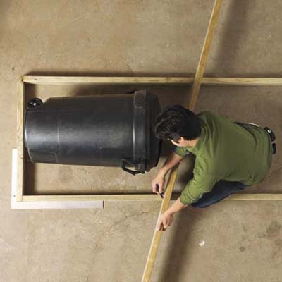  the size of his trash shed's framing using a 32-gallon trash can