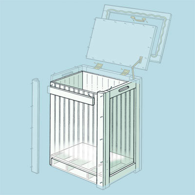 attach the panels and floor support to build a wood hamper
