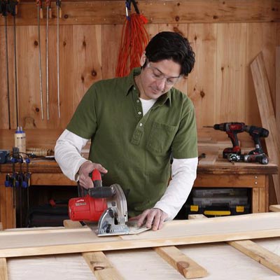 cutting the bifold doors with a circular saw