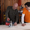 cutting the top piece with a circular saw