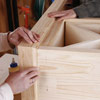 attaching base molding to the cocktail hutch