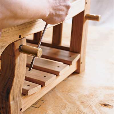 attach bolts and fill holes to build your own porch swing