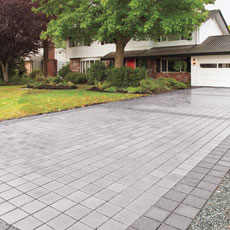 a newly installed permeable-paver driveway