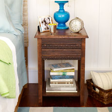 a bedroom side table decorated with trim