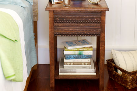 a bedroom side table decorated with trim