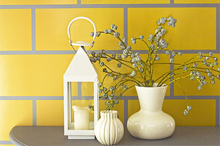 a wall painted in faux subway tile pattern