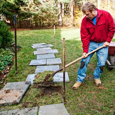 stripping out sod for place of paver in stone stepping path