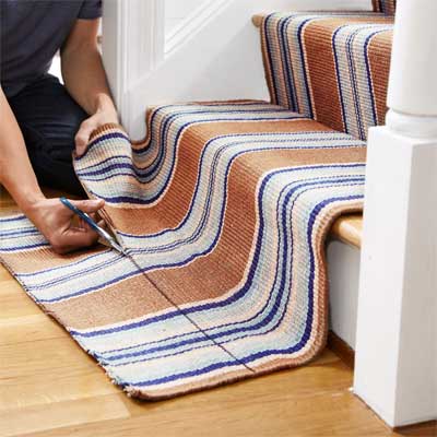 Trim the Bottom End to Install a Flat-Weave Cotton Stair Runner