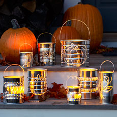 how to make tin-can luminaries for fall and halloween